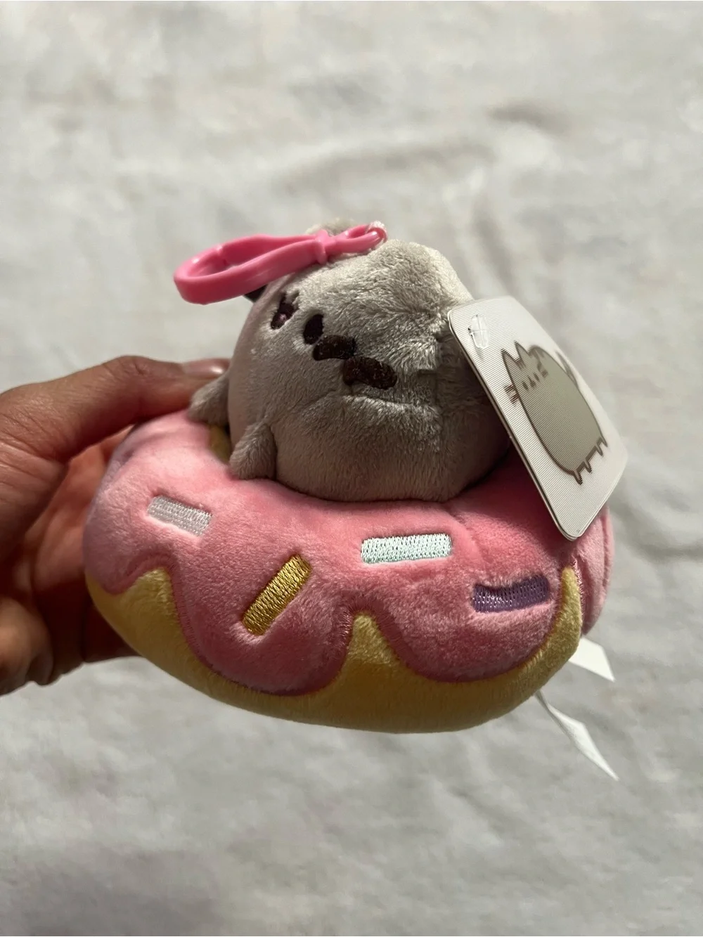 Pusheen Plush in donut cute keychain/ charm pink donut